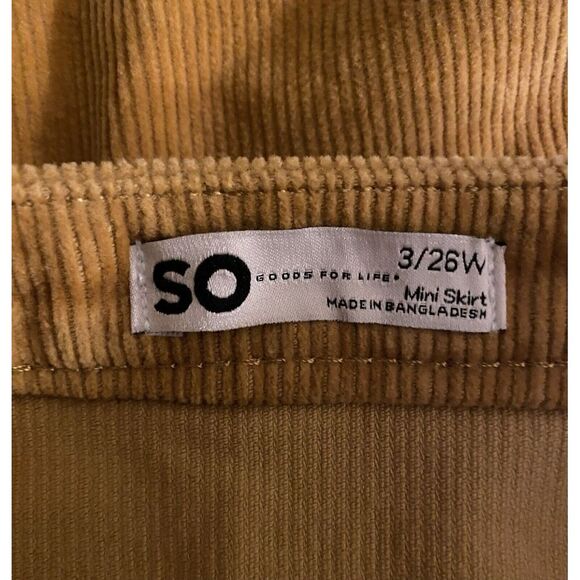 SO Women's Mini Corduroy Skirt Sz‎ Jr 3/26W Mustard Yellow Tie Up Front Side Zip - Picture 4 of 6